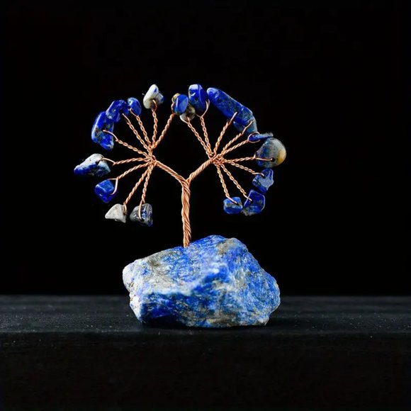 Lapis Lazuli Natural Gemstone Lucky Tree of Life Raw Stone Base Decor Mini Sized - Picture 2 of 2